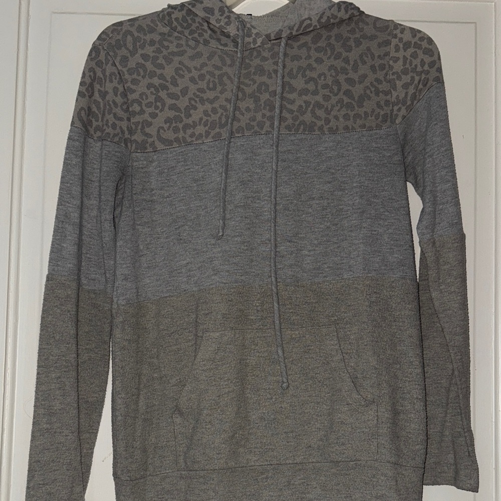 Pink Clover Gray and Brown Leopard Print Hoodie